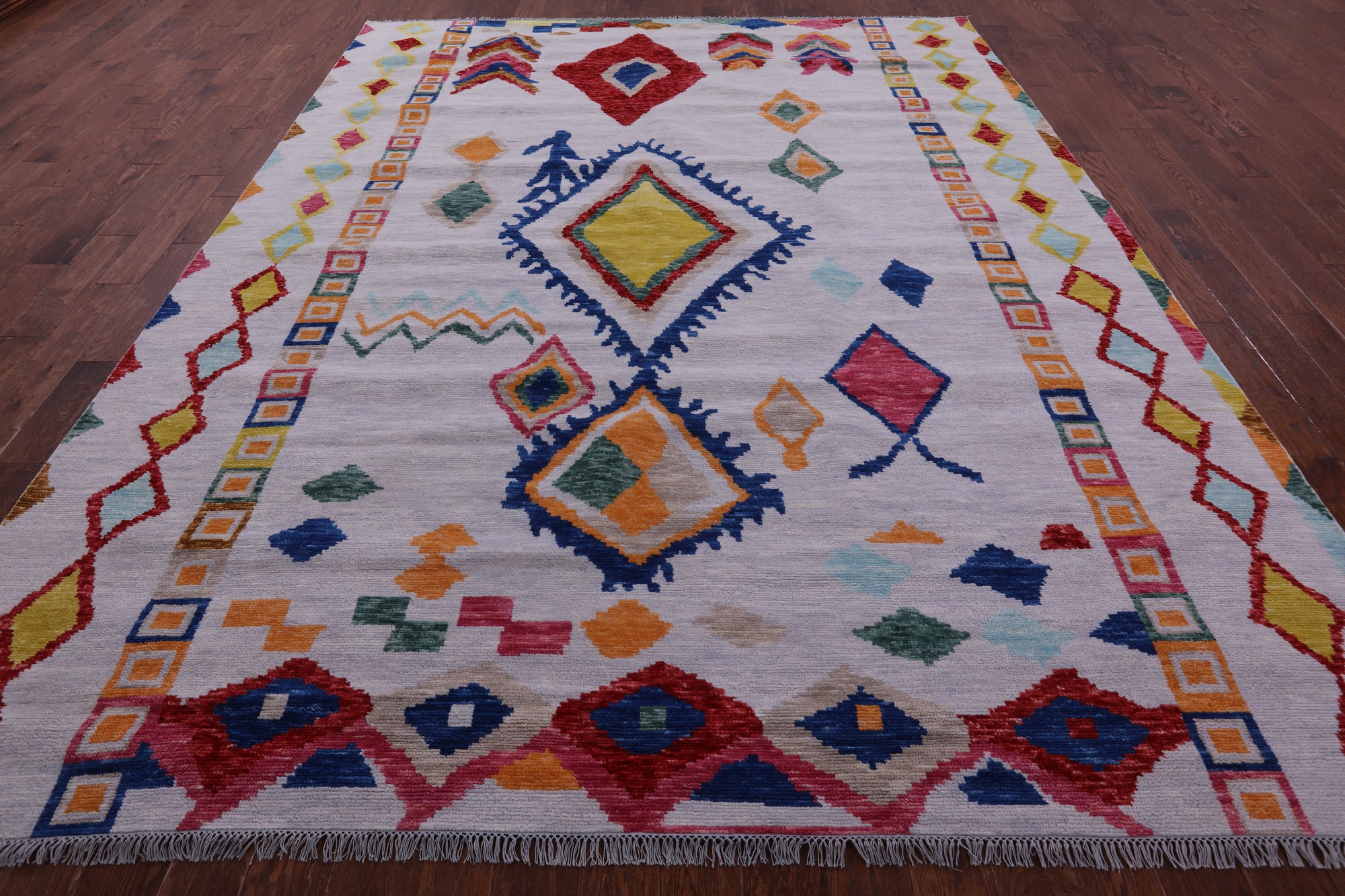 Grey Tribal Moroccan Hand Knotted Wool Rug - 9' 4" X 11' 11" - Golden Nile