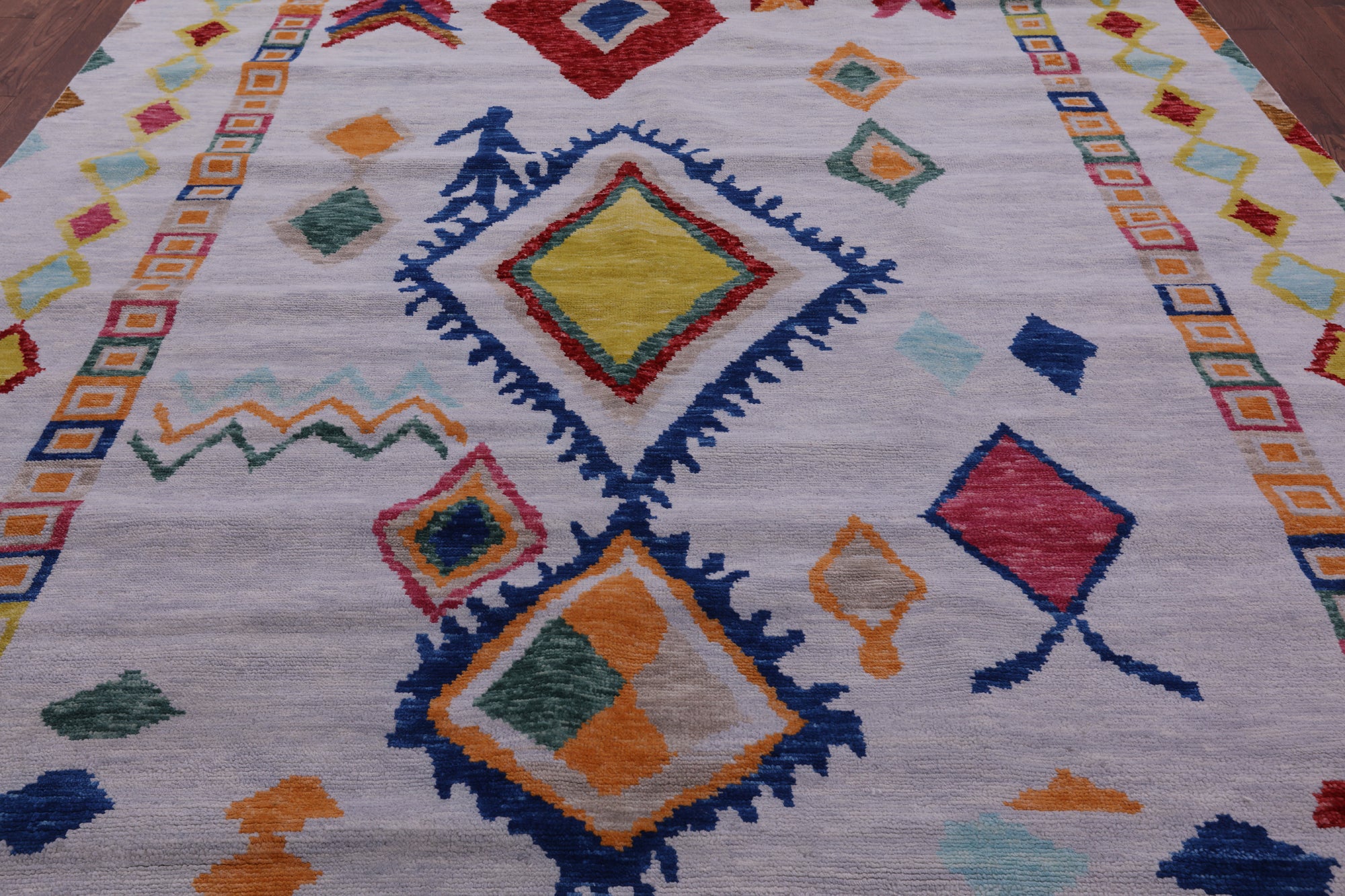 Grey Tribal Moroccan Hand Knotted Wool Rug - 9' 4" X 11' 11" - Golden Nile