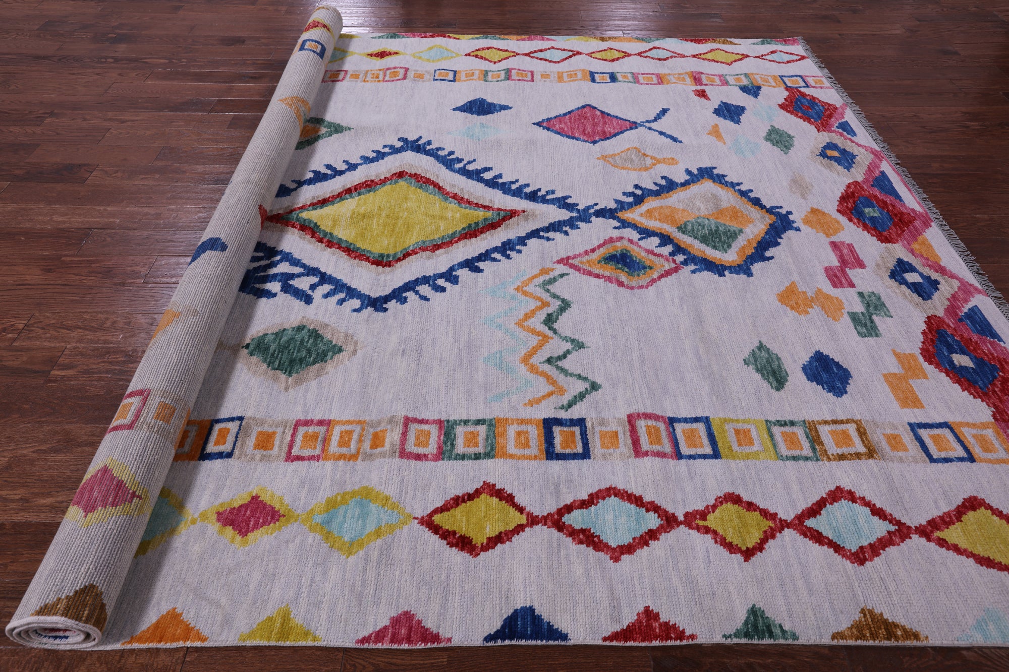 Grey Tribal Moroccan Hand Knotted Wool Rug - 9' 4" X 11' 11" - Golden Nile