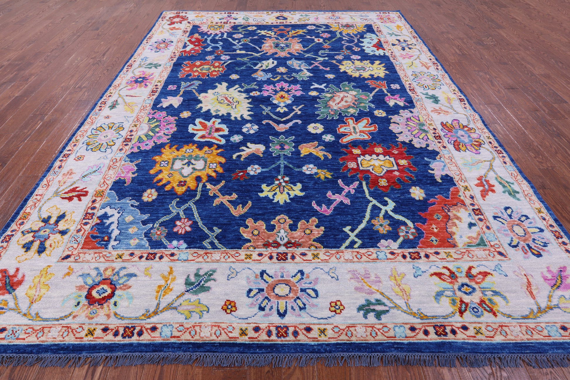 Blue Turkish Oushak Handmade Wool Rug - 9' 2" X 11' 11" - Golden Nile