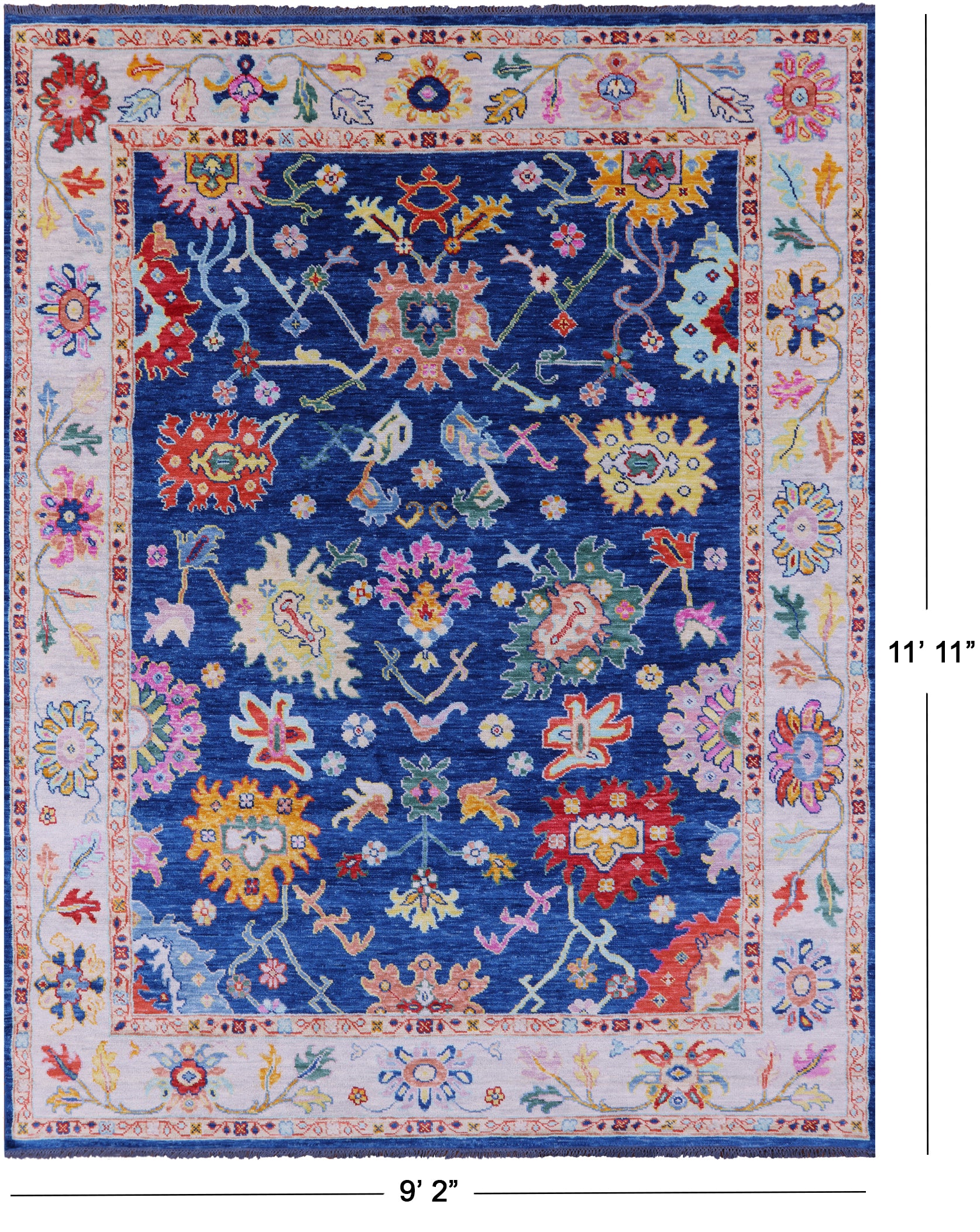 Blue Turkish Oushak Handmade Wool Rug - 9' 2" X 11' 11" - Golden Nile