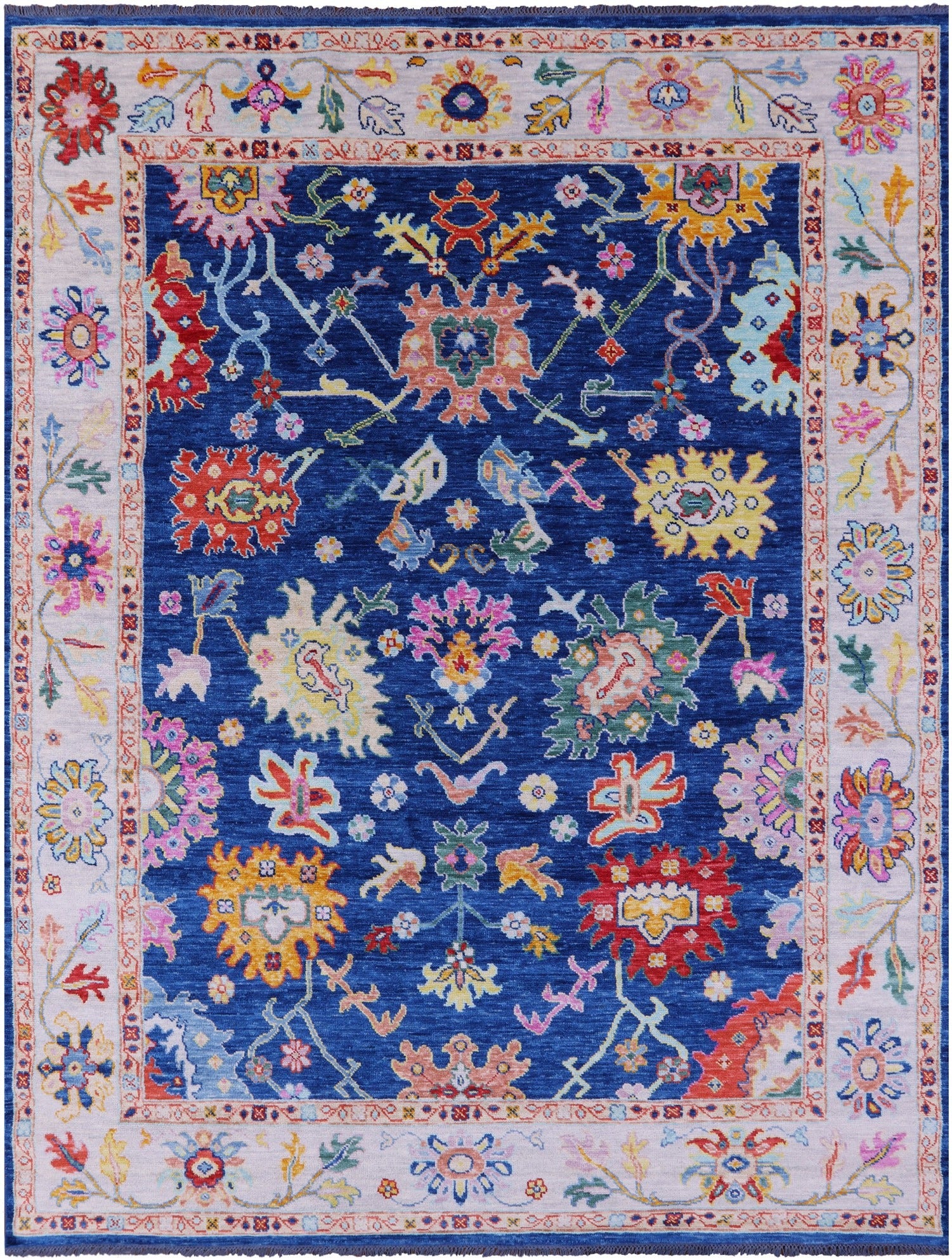 Blue Turkish Oushak Handmade Wool Rug - 9' 2" X 11' 11" - Golden Nile