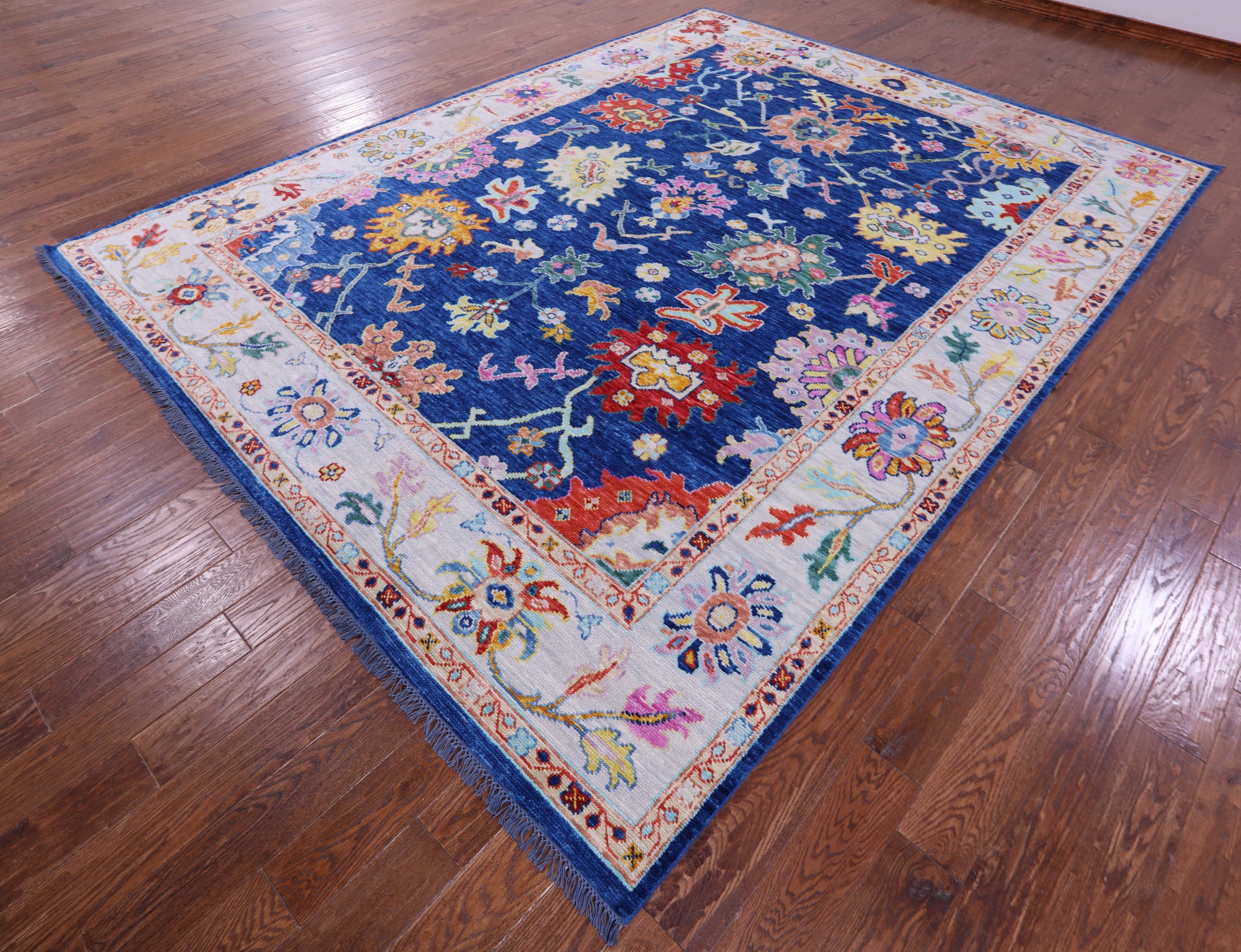 Blue Turkish Oushak Handmade Wool Rug - 9' 2" X 11' 11" - Golden Nile