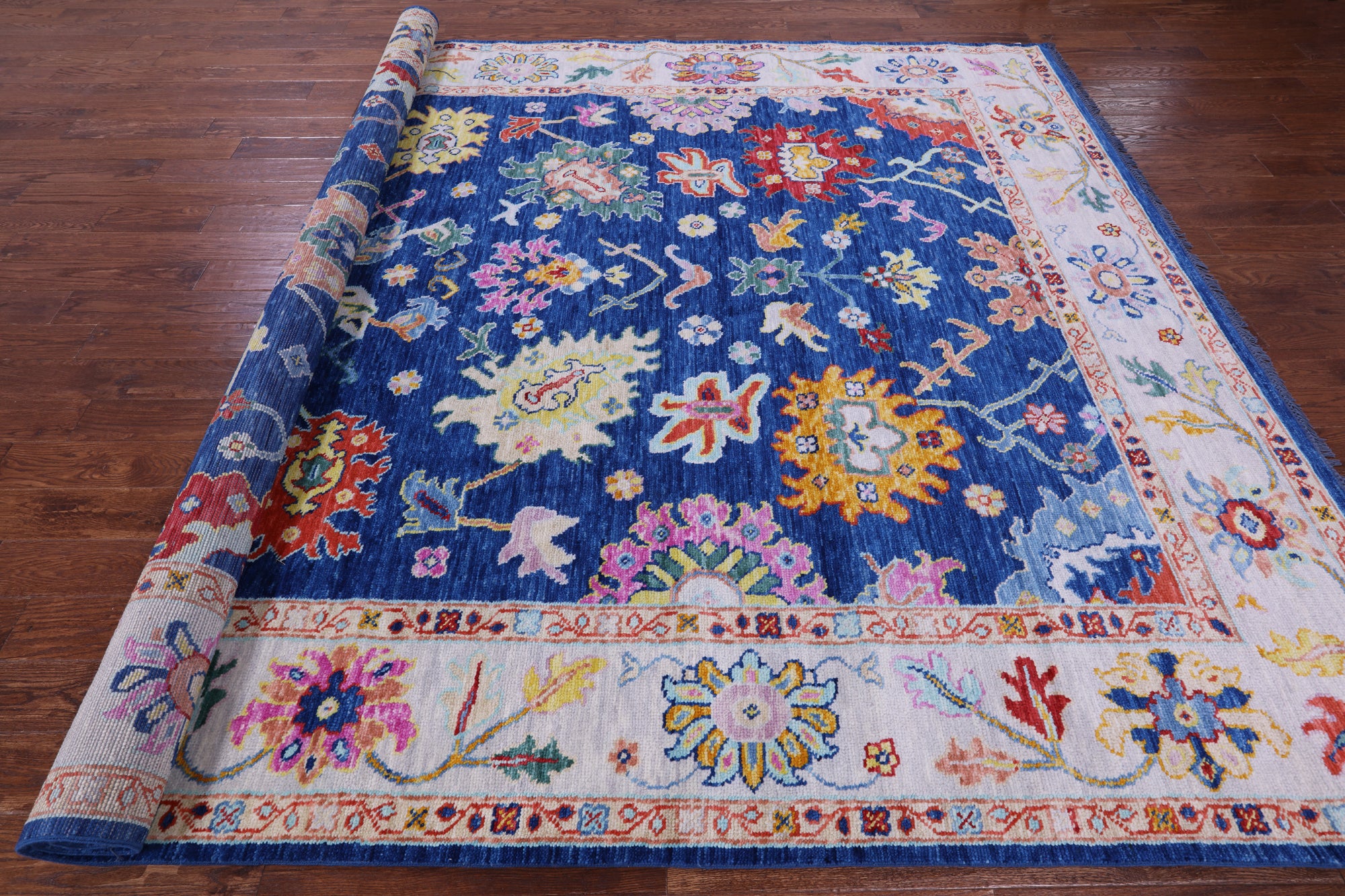 Blue Turkish Oushak Handmade Wool Rug - 9' 2" X 11' 11" - Golden Nile