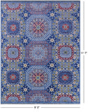 Blue Geometric Persian Mamluk Hand Knotted Wool Rug - 9' 3" X 11' 7" - Golden Nile