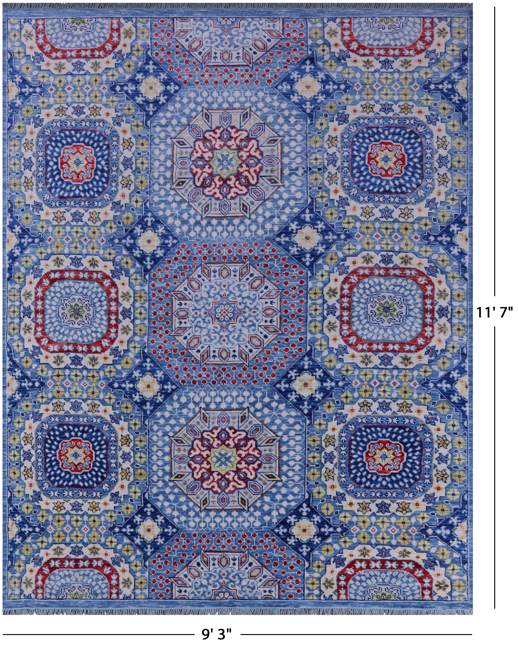 Blue Geometric Persian Mamluk Hand Knotted Wool Rug - 9' 3" X 11' 7" - Golden Nile