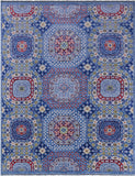 Blue Geometric Persian Mamluk Hand Knotted Wool Rug - 9' 3" X 11' 7" - Golden Nile