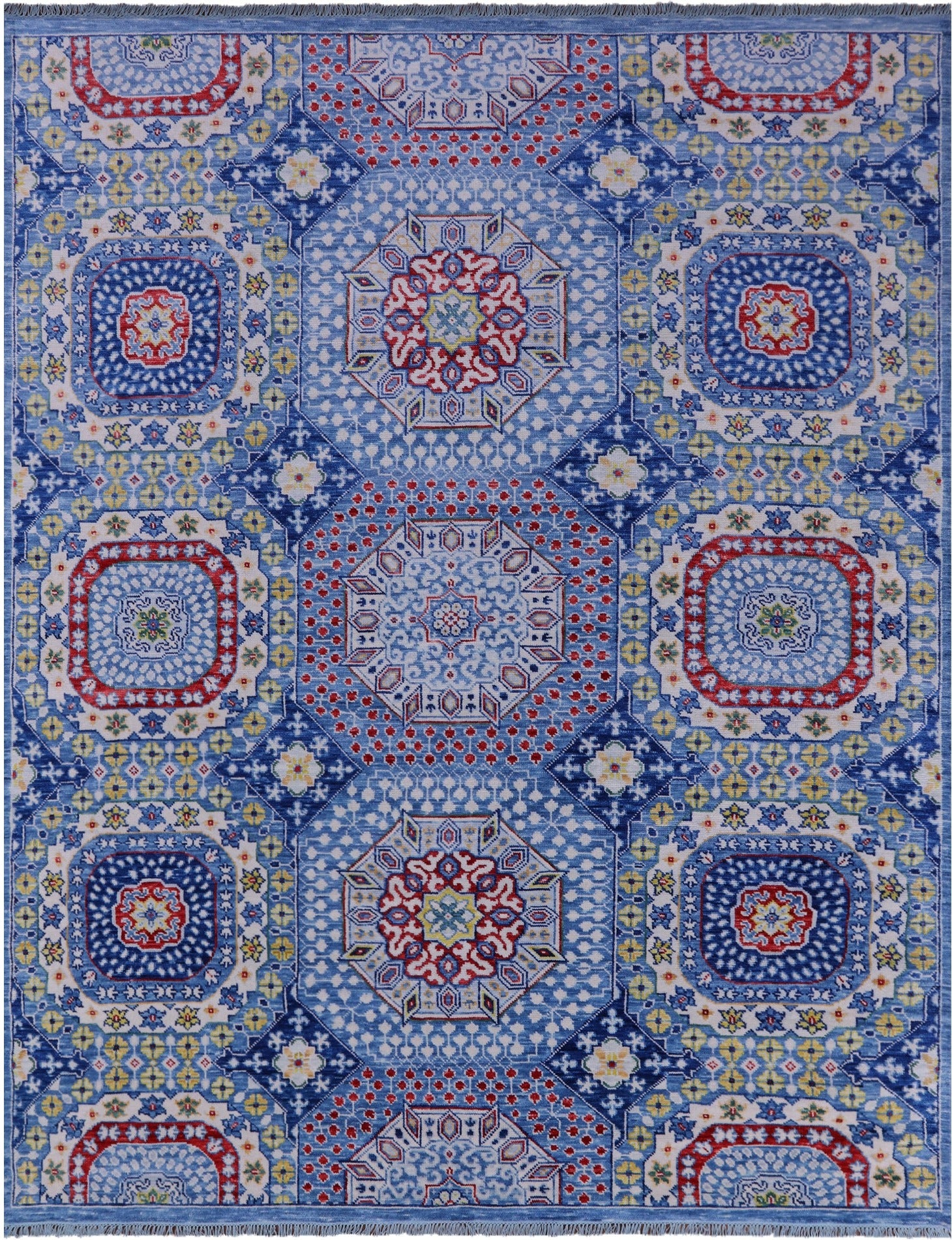 Blue Geometric Persian Mamluk Hand Knotted Wool Rug - 9' 3" X 11' 7" - Golden Nile