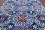 Blue Geometric Persian Mamluk Hand Knotted Wool Rug - 9' 3" X 11' 7" - Golden Nile