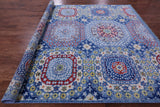 Blue Geometric Persian Mamluk Hand Knotted Wool Rug - 9' 3" X 11' 7" - Golden Nile