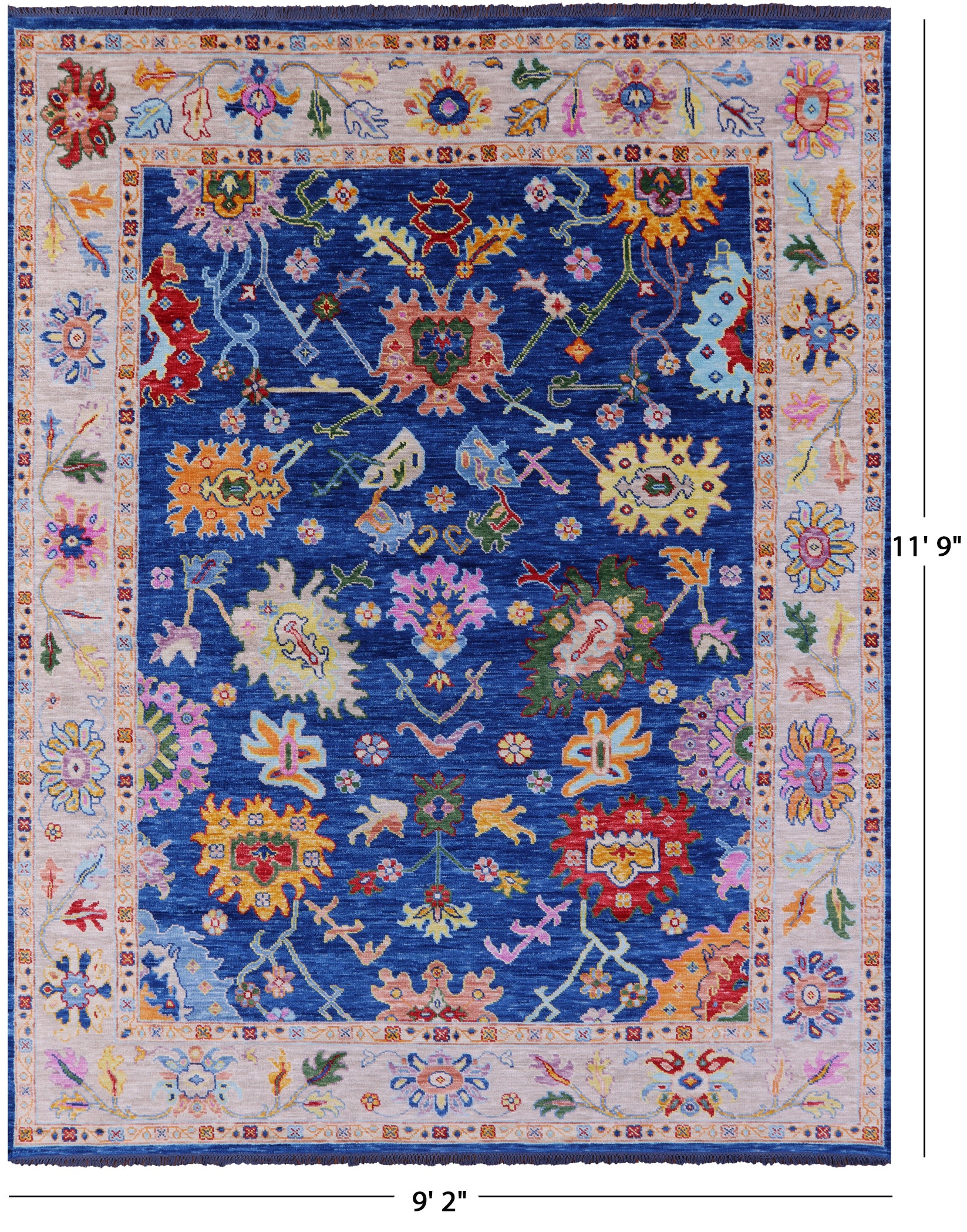 Blue Turkish Oushak Handmade Wool Rug - 9' 2" X 11' 9" - Golden Nile