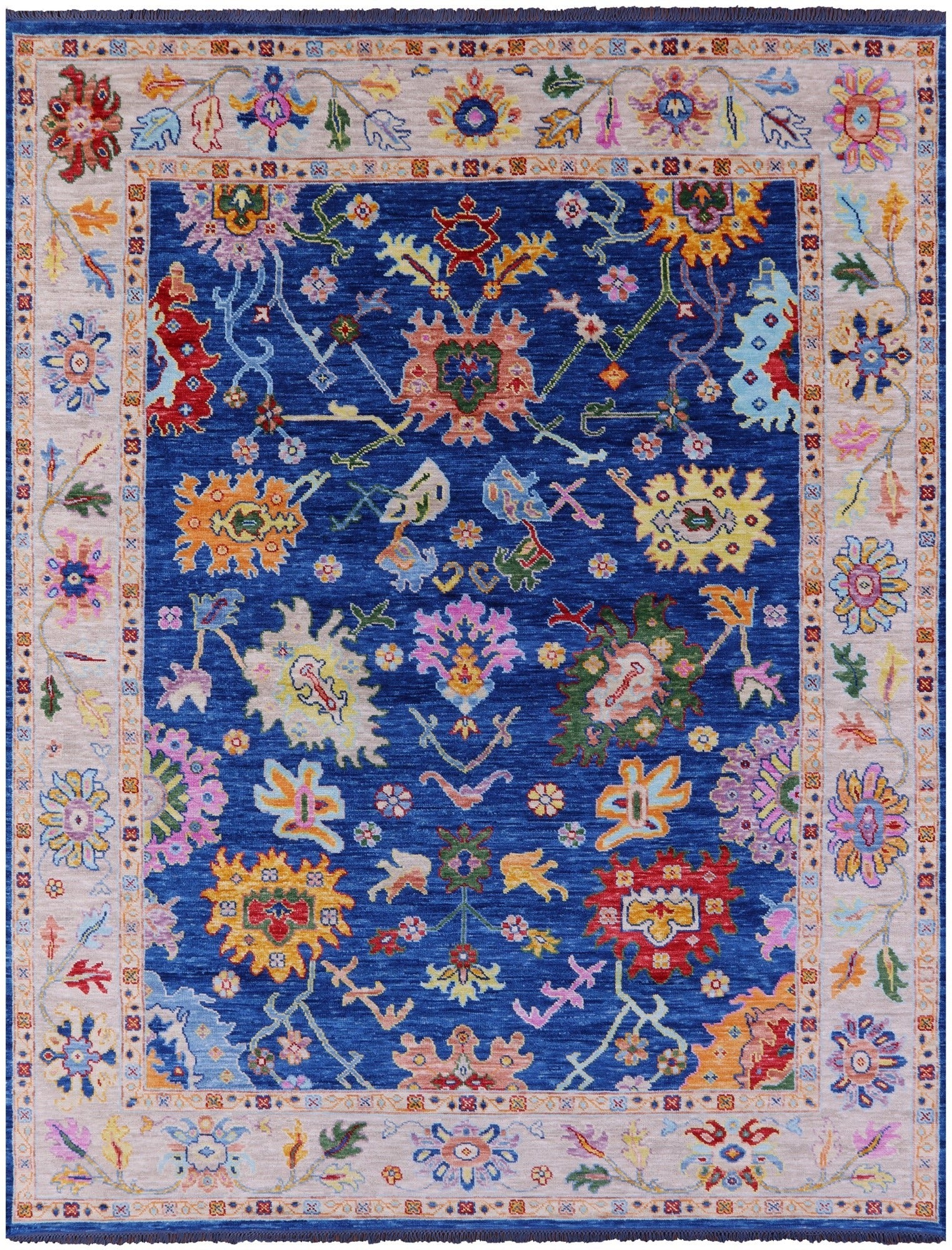 Blue Turkish Oushak Handmade Wool Rug - 9' 2" X 11' 9" - Golden Nile