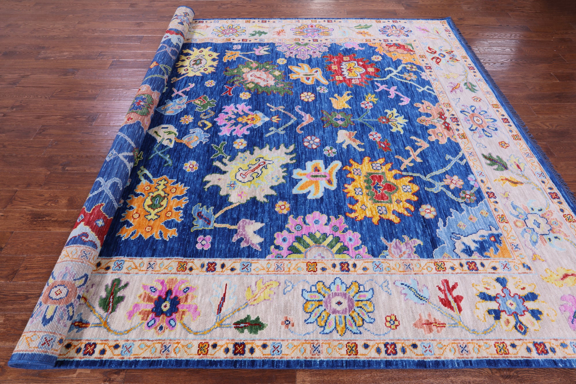 Blue Turkish Oushak Handmade Wool Rug - 9' 2" X 11' 9" - Golden Nile