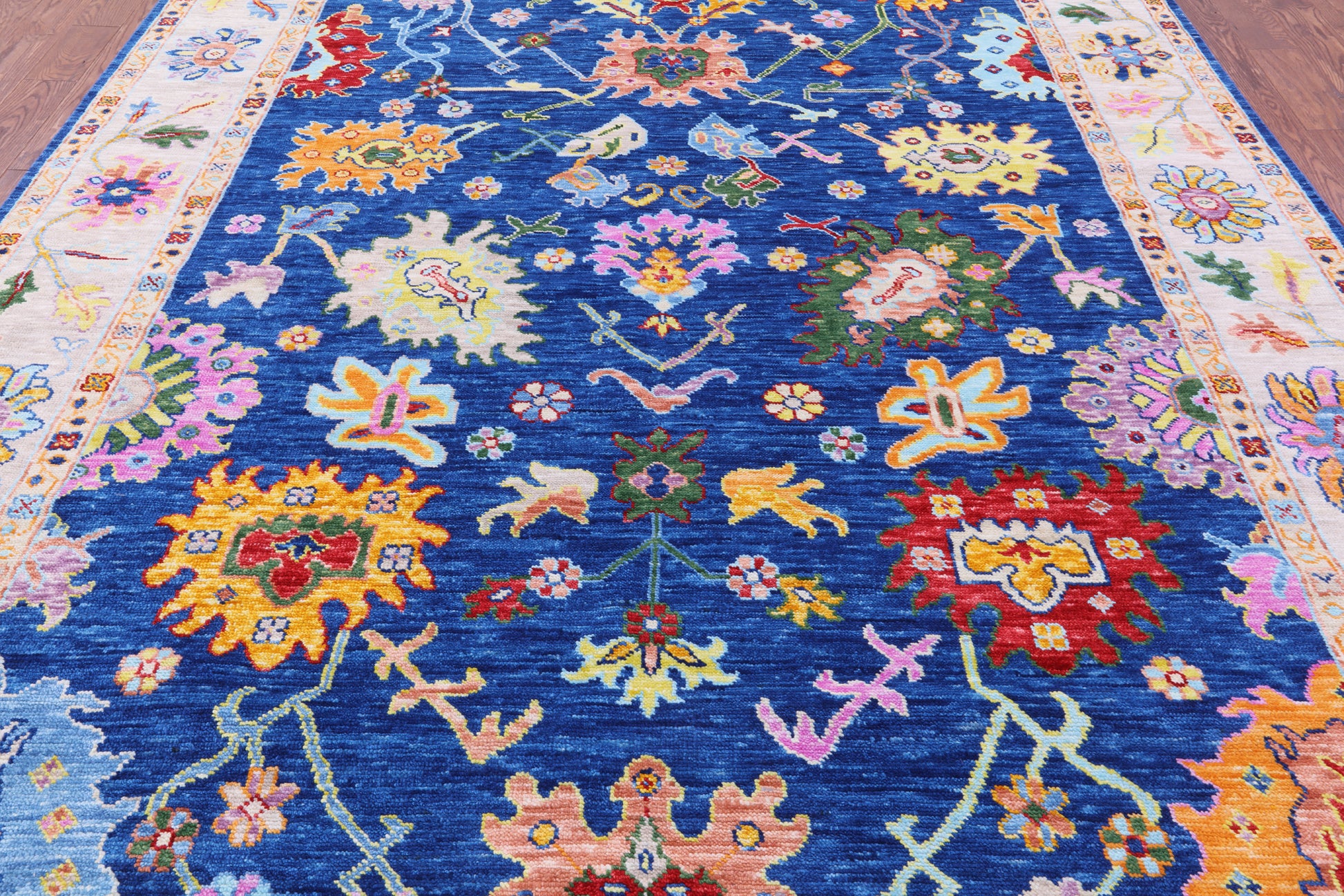 Blue Turkish Oushak Handmade Wool Rug - 9' 2" X 11' 9" - Golden Nile