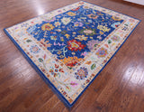 Blue Turkish Oushak Handmade Wool Rug - 9' 2" X 11' 9" - Golden Nile