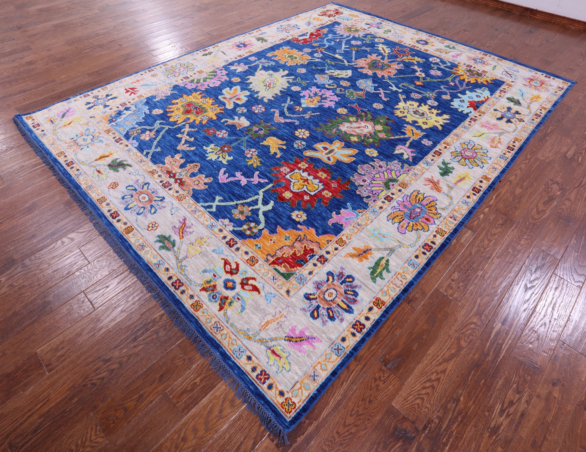 Blue Turkish Oushak Handmade Wool Rug - 9' 2" X 11' 9" - Golden Nile