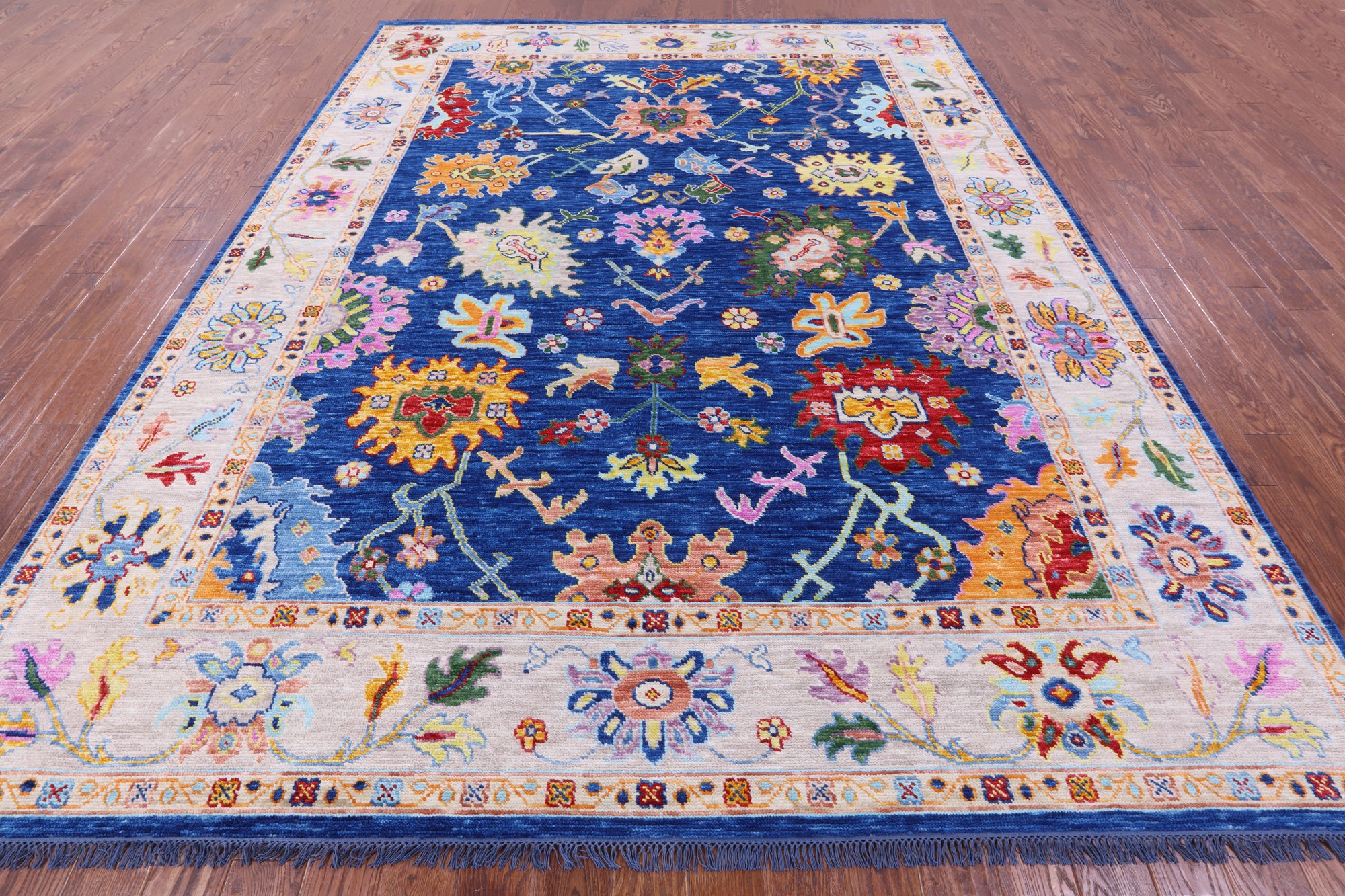 Blue Turkish Oushak Handmade Wool Rug - 9' 2" X 11' 9" - Golden Nile