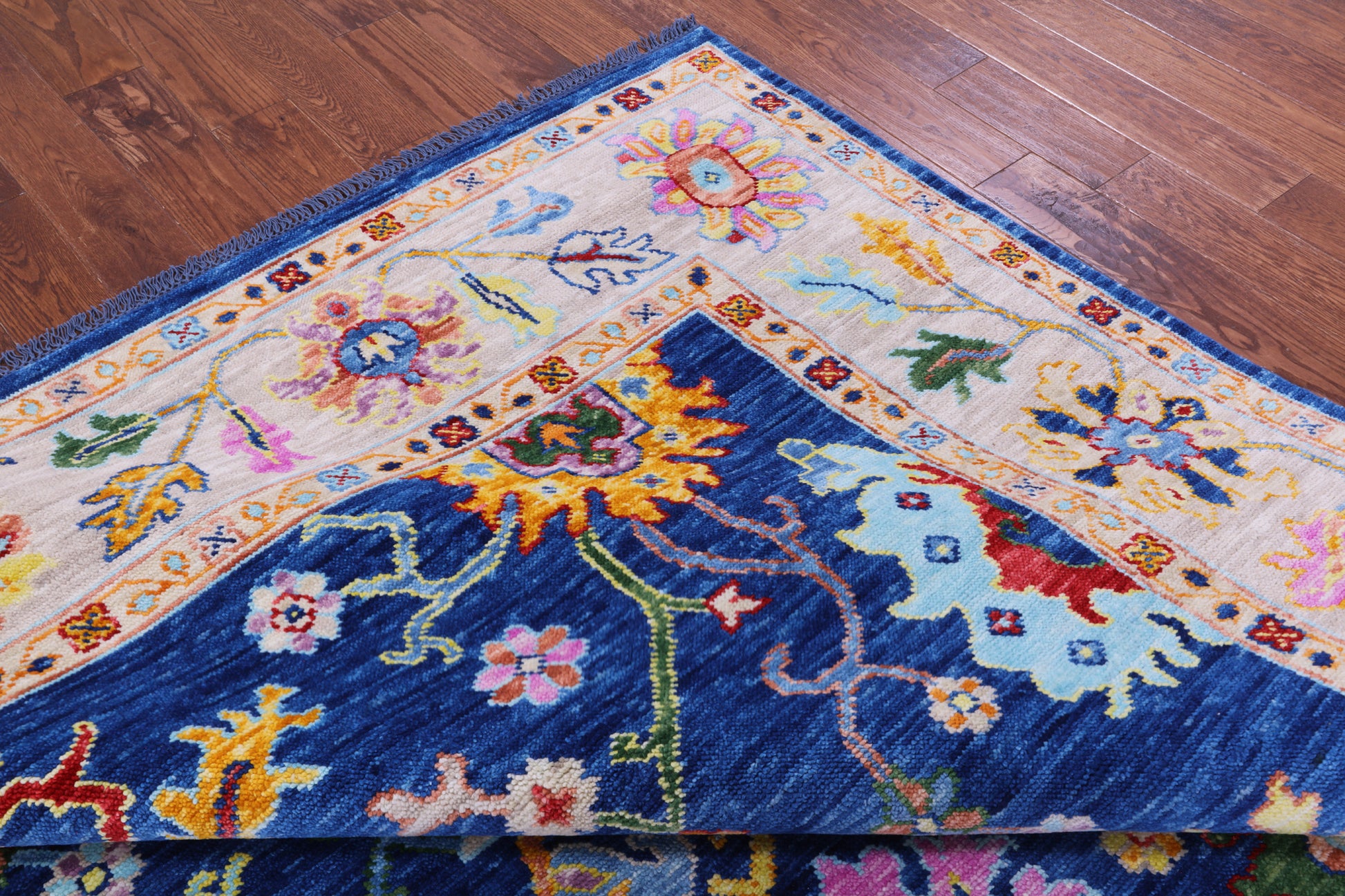 Blue Turkish Oushak Handmade Wool Rug - 9' 2" X 11' 9" - Golden Nile