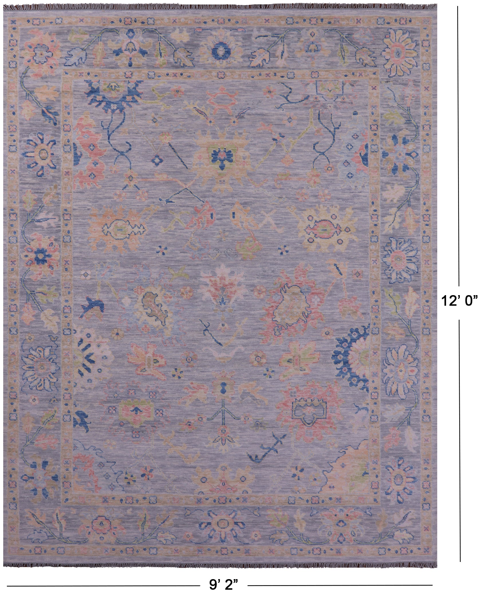 Silver Turkish Oushak Hand Knotted Wool Rug - 9' 2" X 12' 0" - Golden Nile