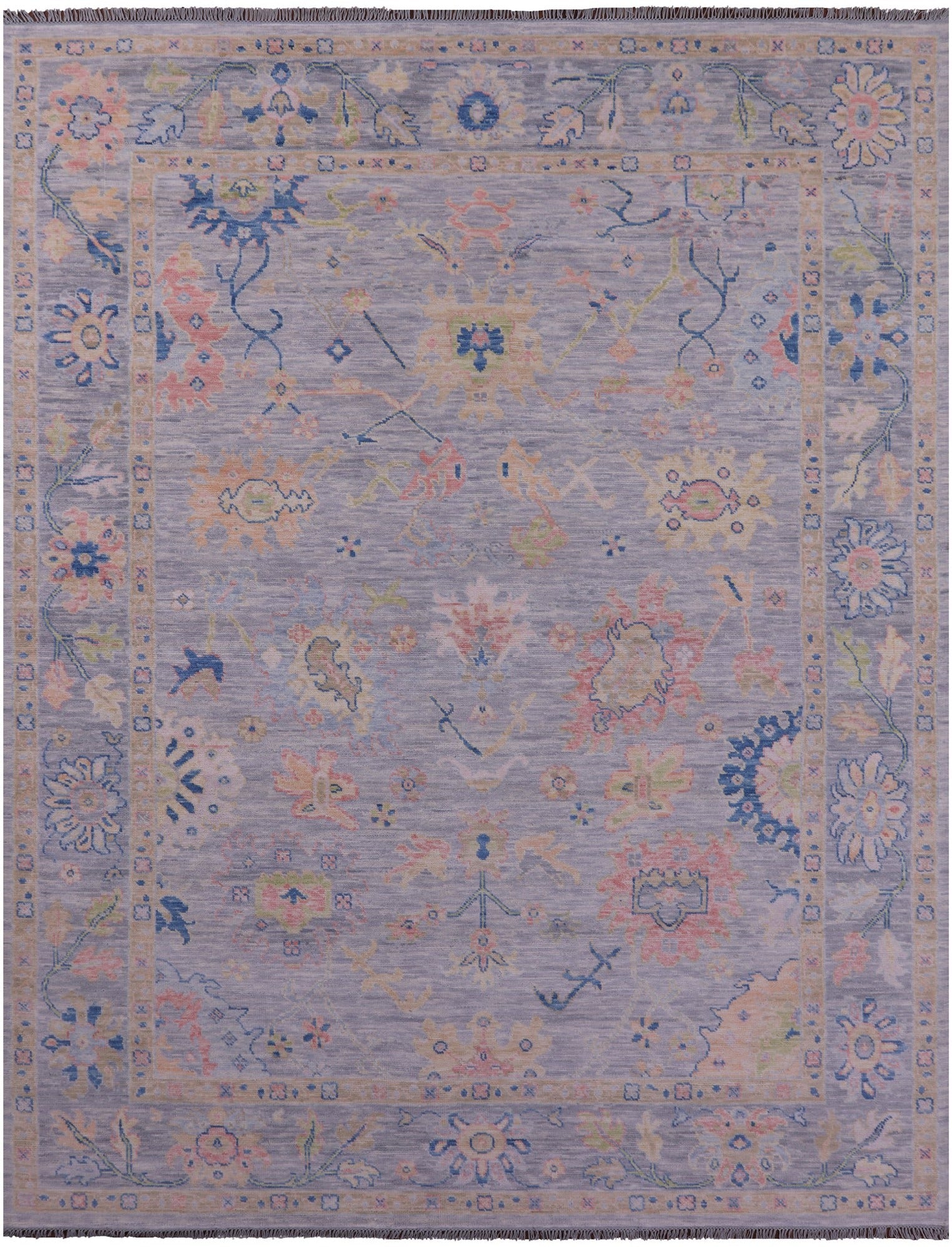 Silver Turkish Oushak Hand Knotted Wool Rug - 9' 2" X 12' 0" - Golden Nile