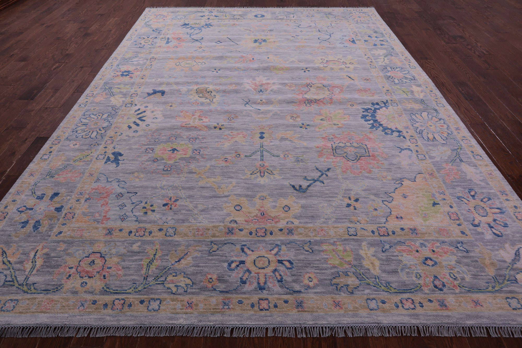 Silver Turkish Oushak Hand Knotted Wool Rug - 9' 2" X 12' 0" - Golden Nile