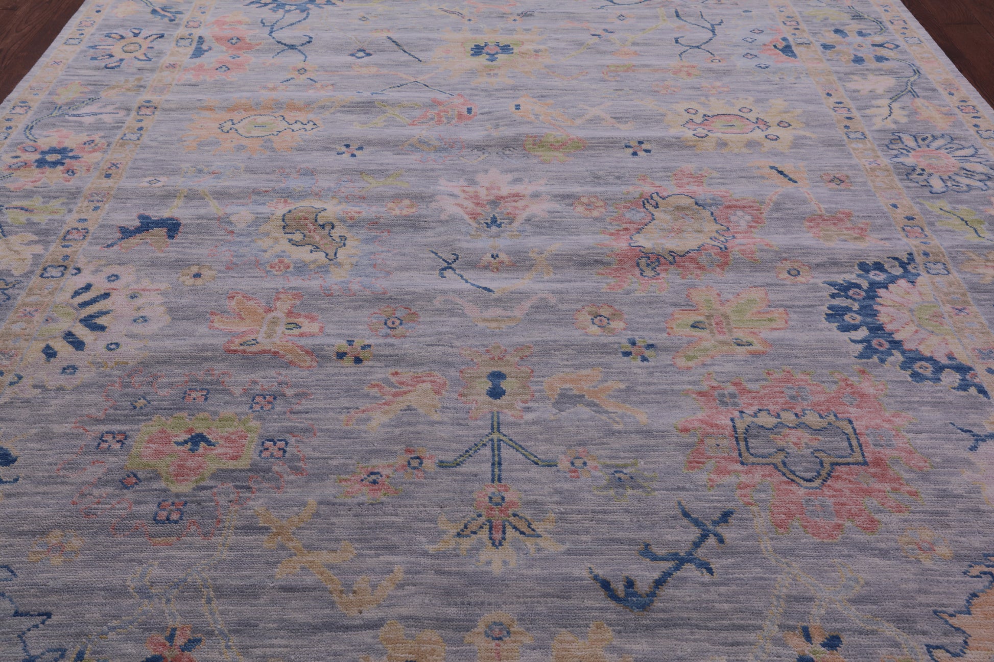 Silver Turkish Oushak Hand Knotted Wool Rug - 9' 2" X 12' 0" - Golden Nile
