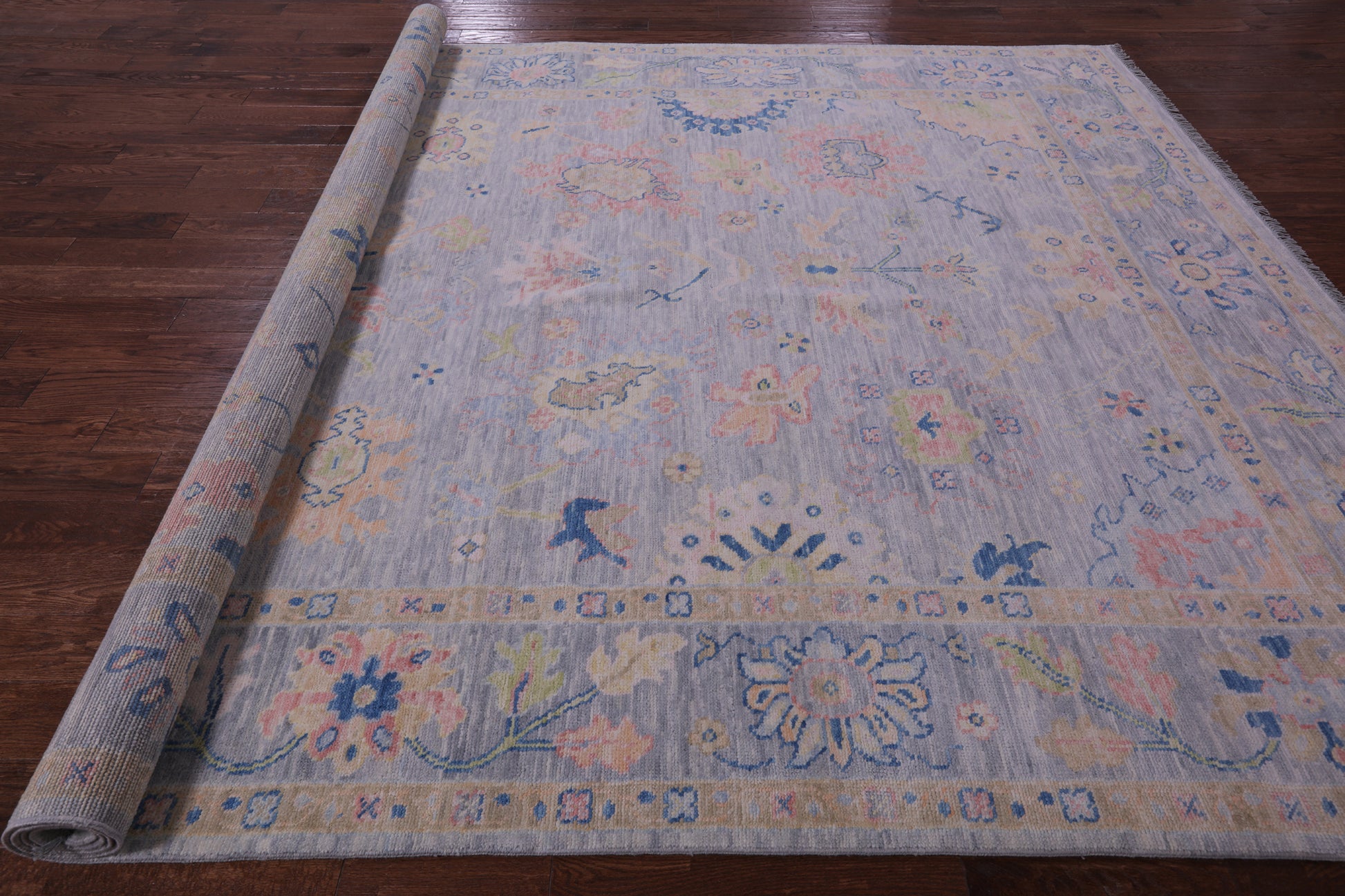 Silver Turkish Oushak Hand Knotted Wool Rug - 9' 2" X 12' 0" - Golden Nile