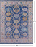 Blue Turkish Oushak Hand Knotted Wool Rug - 9' 2" X 12' 1" - Golden Nile