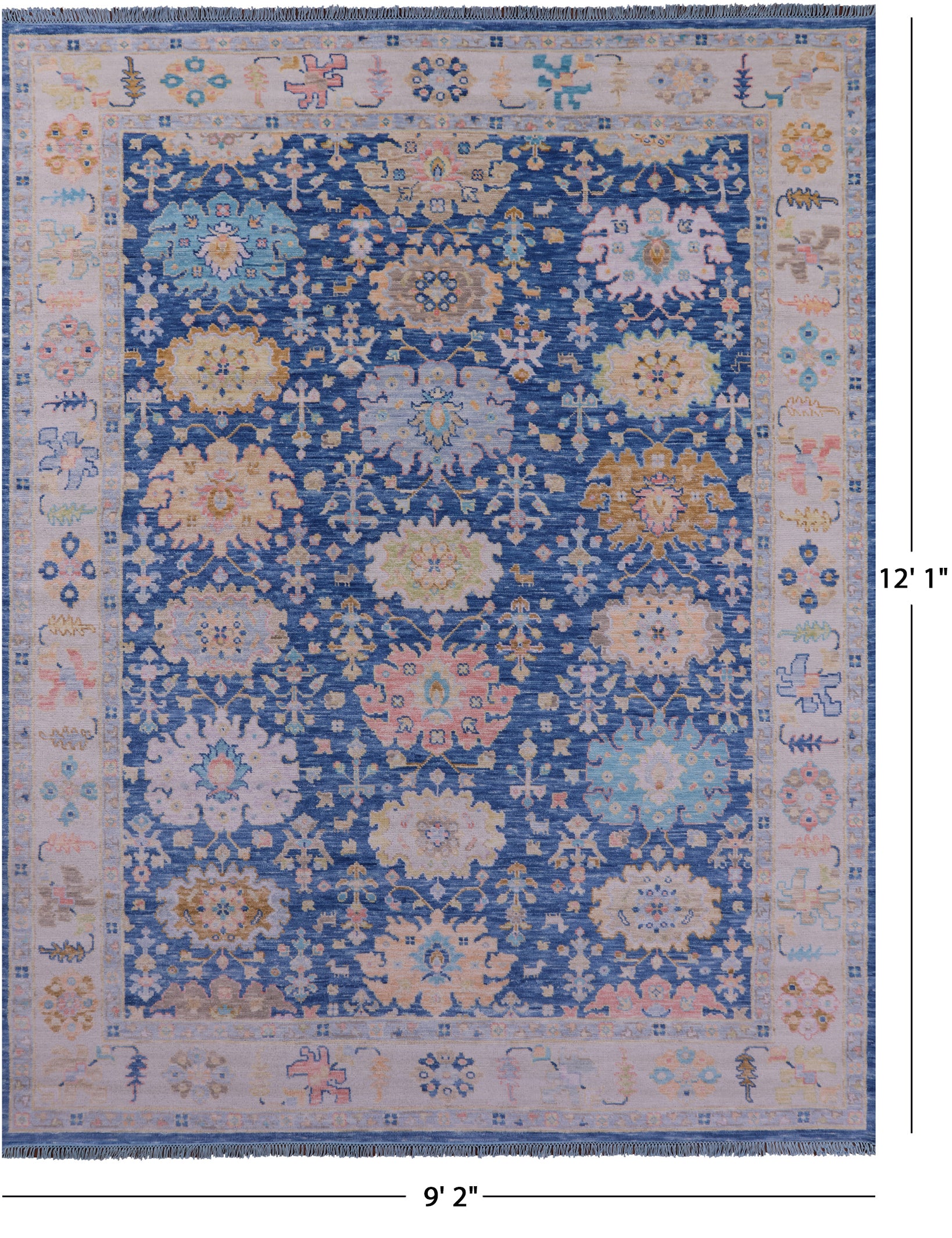 Blue Turkish Oushak Hand Knotted Wool Rug - 9' 2" X 12' 1" - Golden Nile