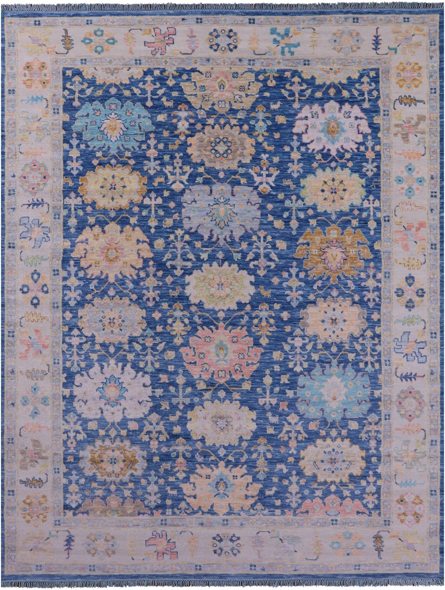 Blue Turkish Oushak Hand Knotted Wool Rug - 9' 2" X 12' 1" - Golden Nile