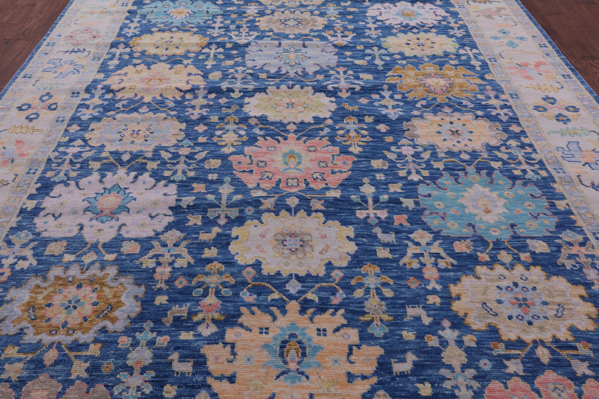 Blue Turkish Oushak Hand Knotted Wool Rug - 9' 2" X 12' 1" - Golden Nile