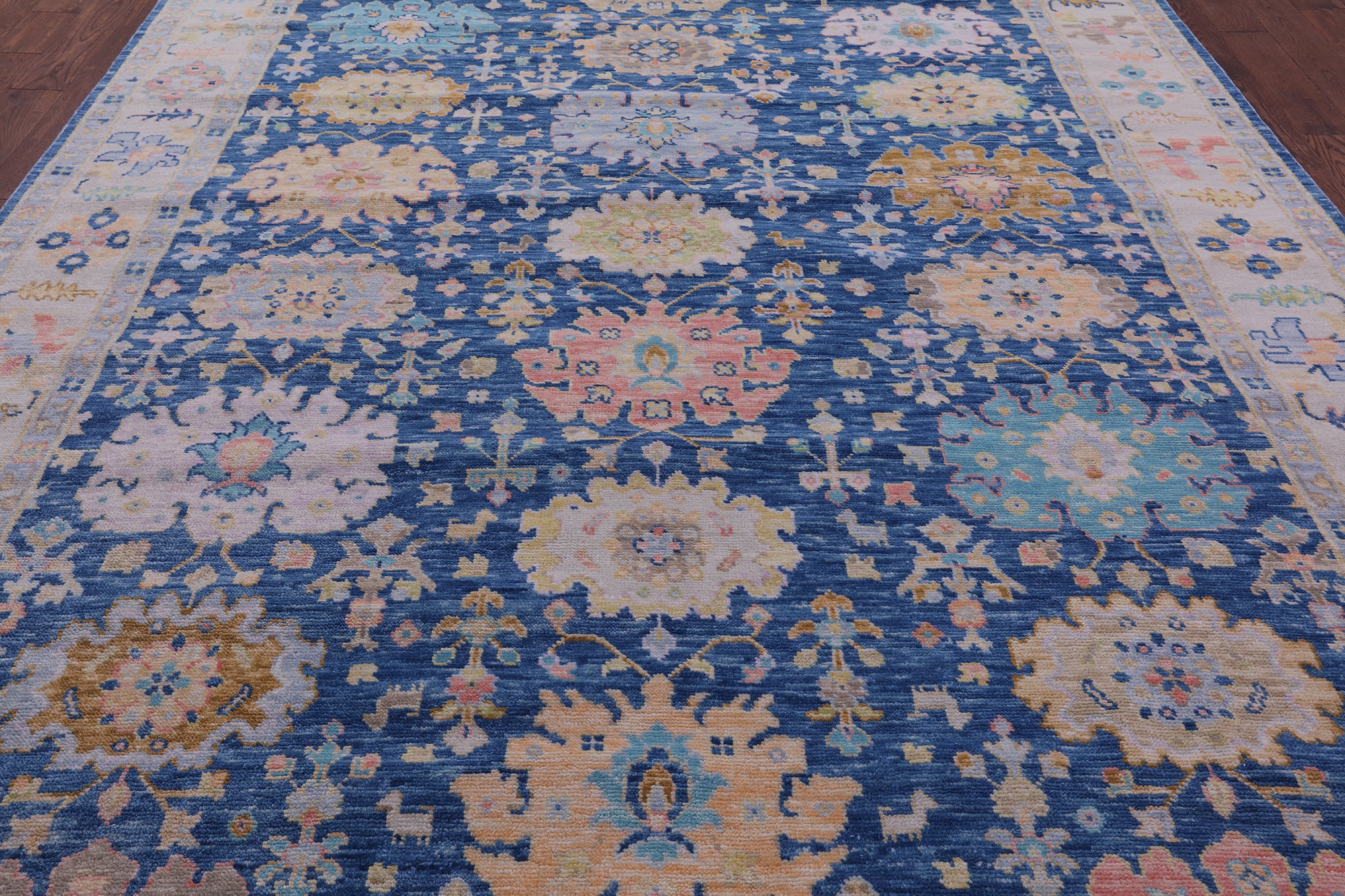 Blue Turkish Oushak Hand Knotted Wool Rug - 9' 2" X 12' 1" - Golden Nile
