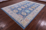 Blue Turkish Oushak Hand Knotted Wool Rug - 9' 2" X 12' 1" - Golden Nile