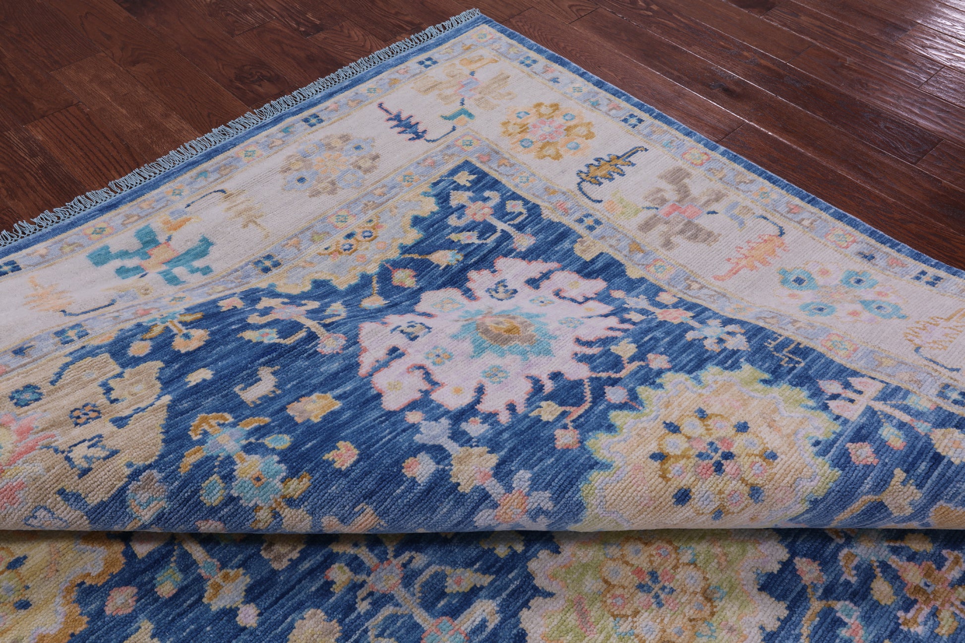 Blue Turkish Oushak Hand Knotted Wool Rug - 9' 2" X 12' 1" - Golden Nile