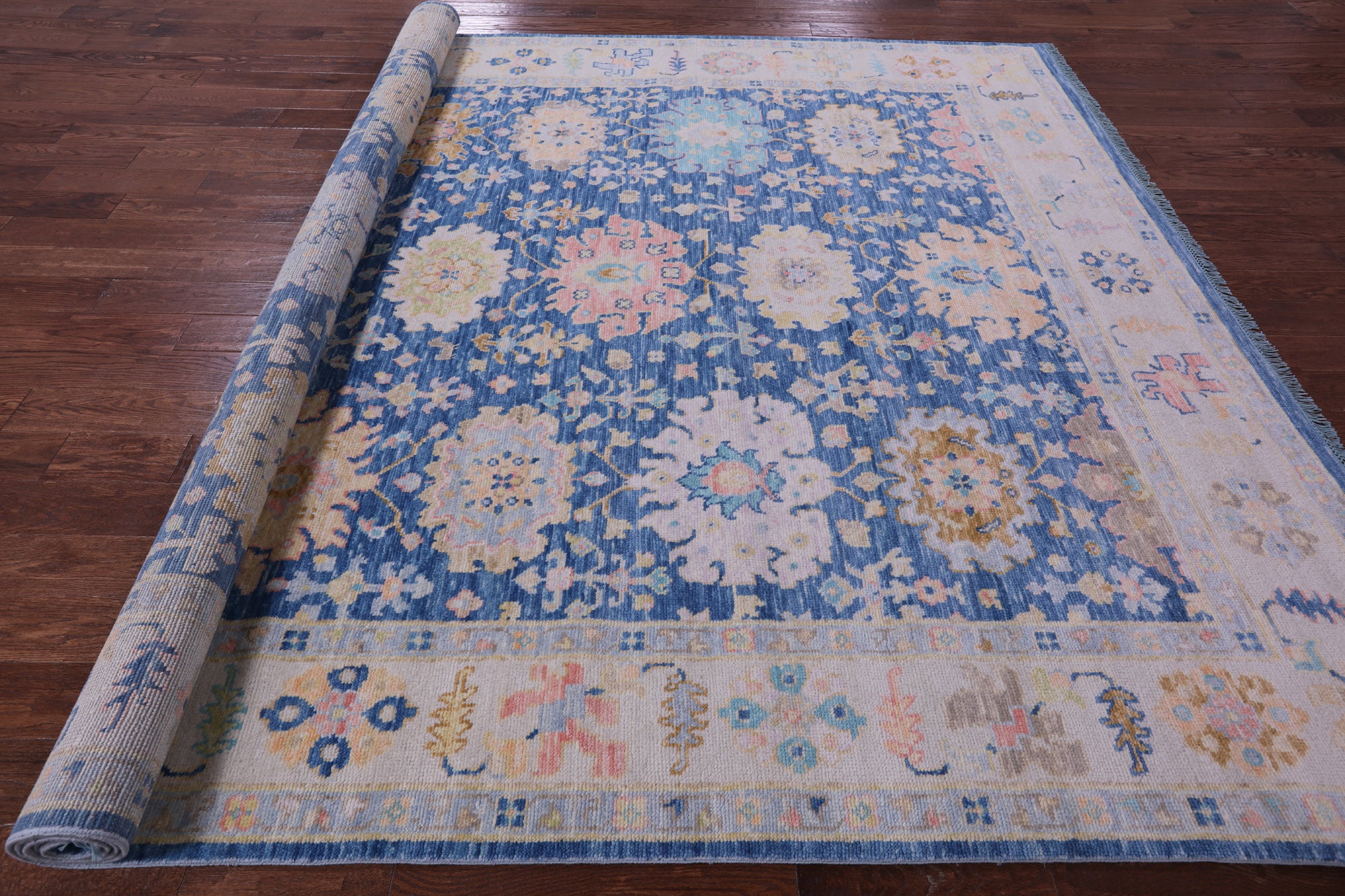 Blue Turkish Oushak Hand Knotted Wool Rug - 9' 2" X 12' 1" - Golden Nile