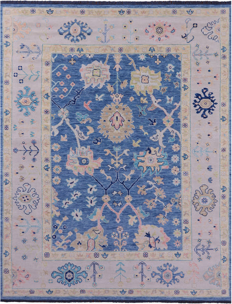 Blue Turkish Oushak Hand Knotted Wool Rug - 9' 1" X 12' 0" - Golden Nile