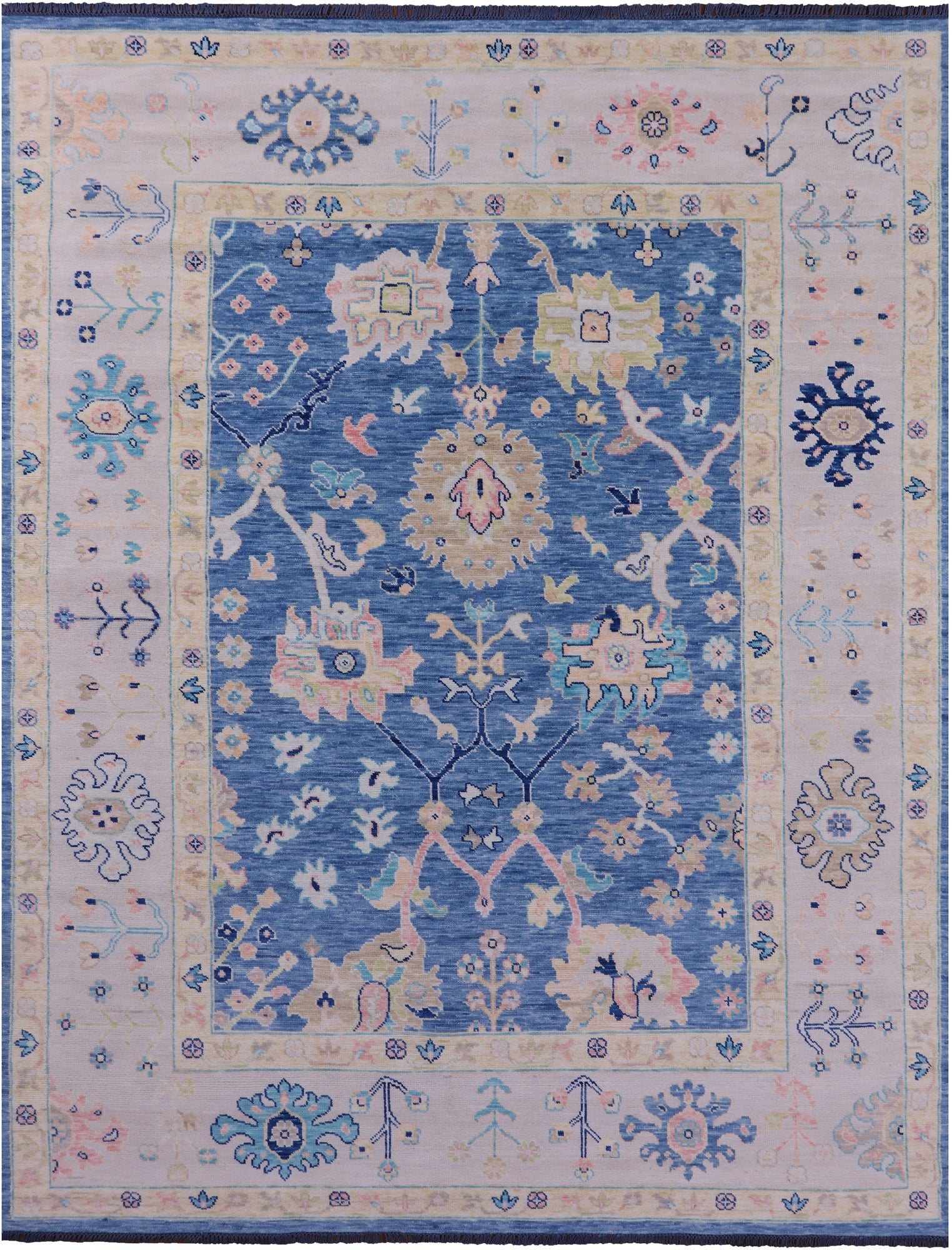 Blue Turkish Oushak Hand Knotted Wool Rug - 9' 1" X 12' 0" - Golden Nile
