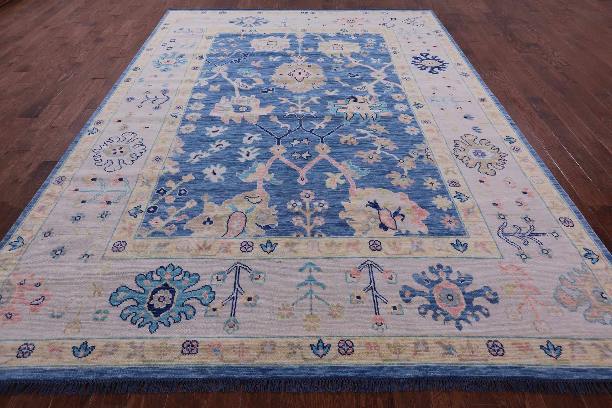 Blue Turkish Oushak Hand Knotted Wool Rug - 9' 1" X 12' 0" - Golden Nile