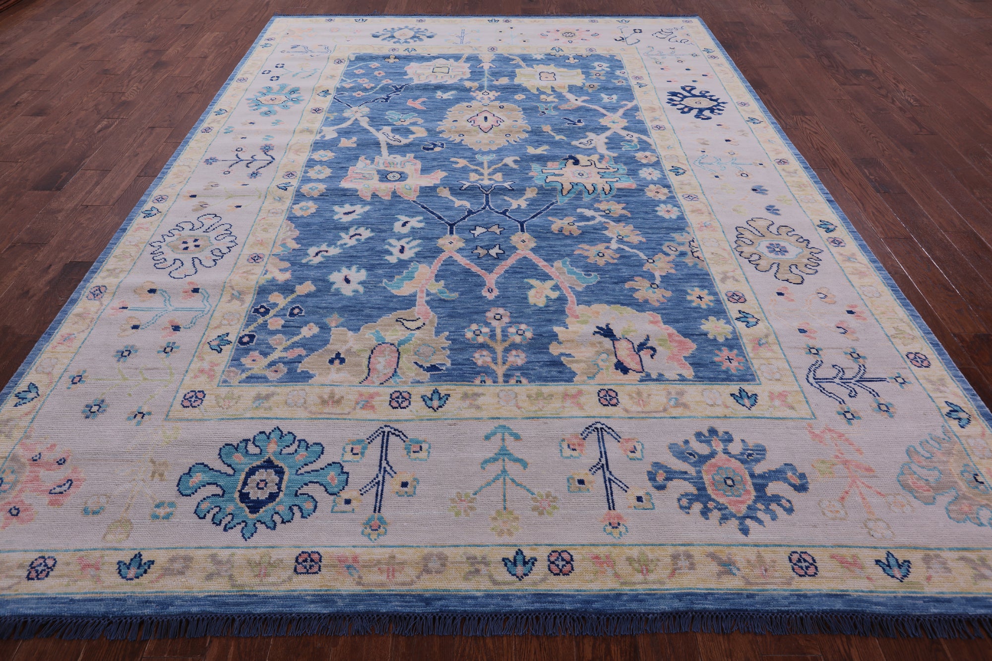 Blue Turkish Oushak Hand Knotted Wool Rug - 9' 1" X 12' 0" - Golden Nile