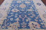 Blue Turkish Oushak Hand Knotted Wool Rug - 9' 1" X 12' 0" - Golden Nile