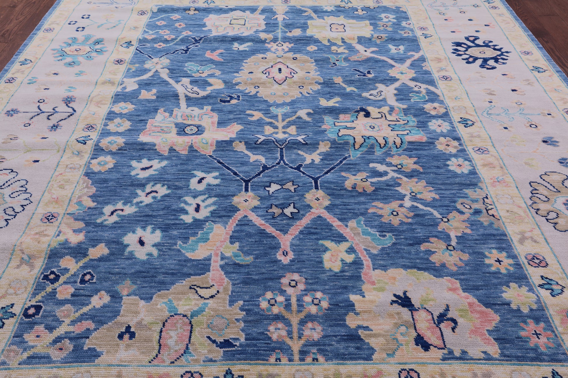 Blue Turkish Oushak Hand Knotted Wool Rug - 9' 1" X 12' 0" - Golden Nile