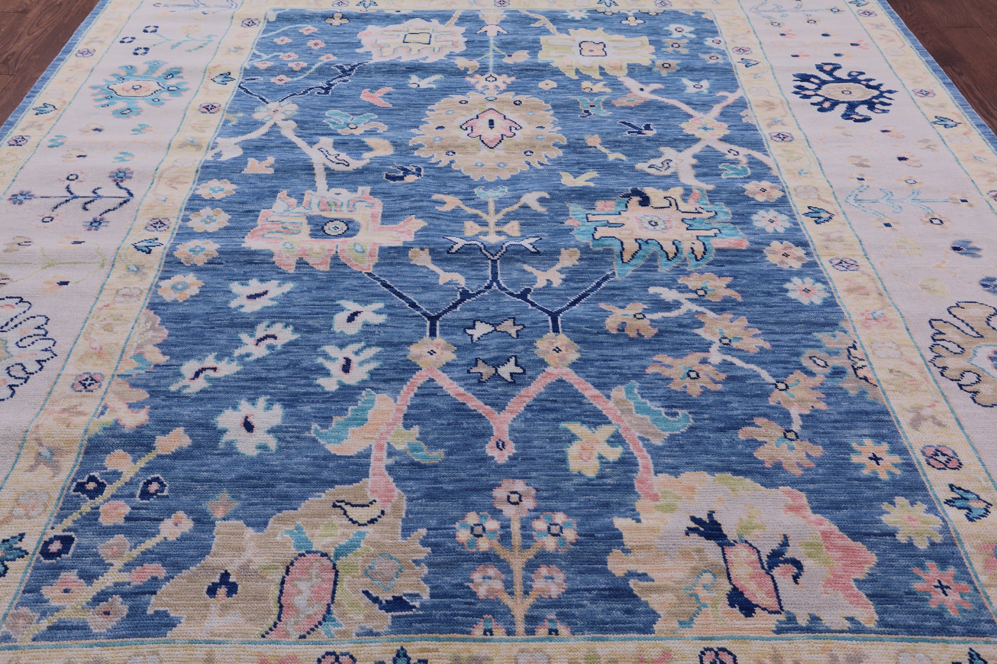 Blue Turkish Oushak Hand Knotted Wool Rug - 9' 1" X 12' 0" - Golden Nile