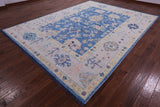 Blue Turkish Oushak Hand Knotted Wool Rug - 9' 1" X 12' 0" - Golden Nile