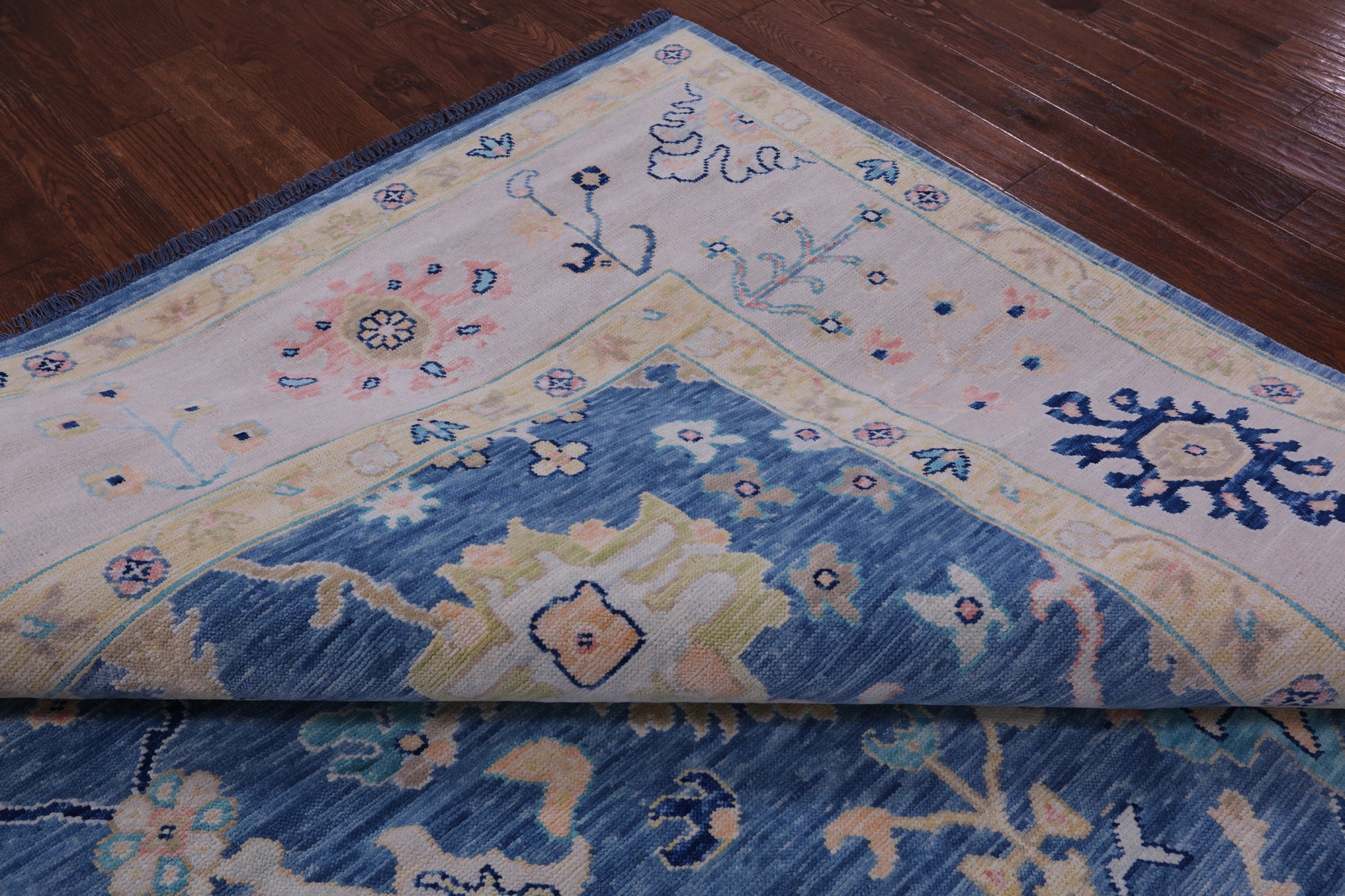 Blue Turkish Oushak Hand Knotted Wool Rug - 9' 1" X 12' 0" - Golden Nile