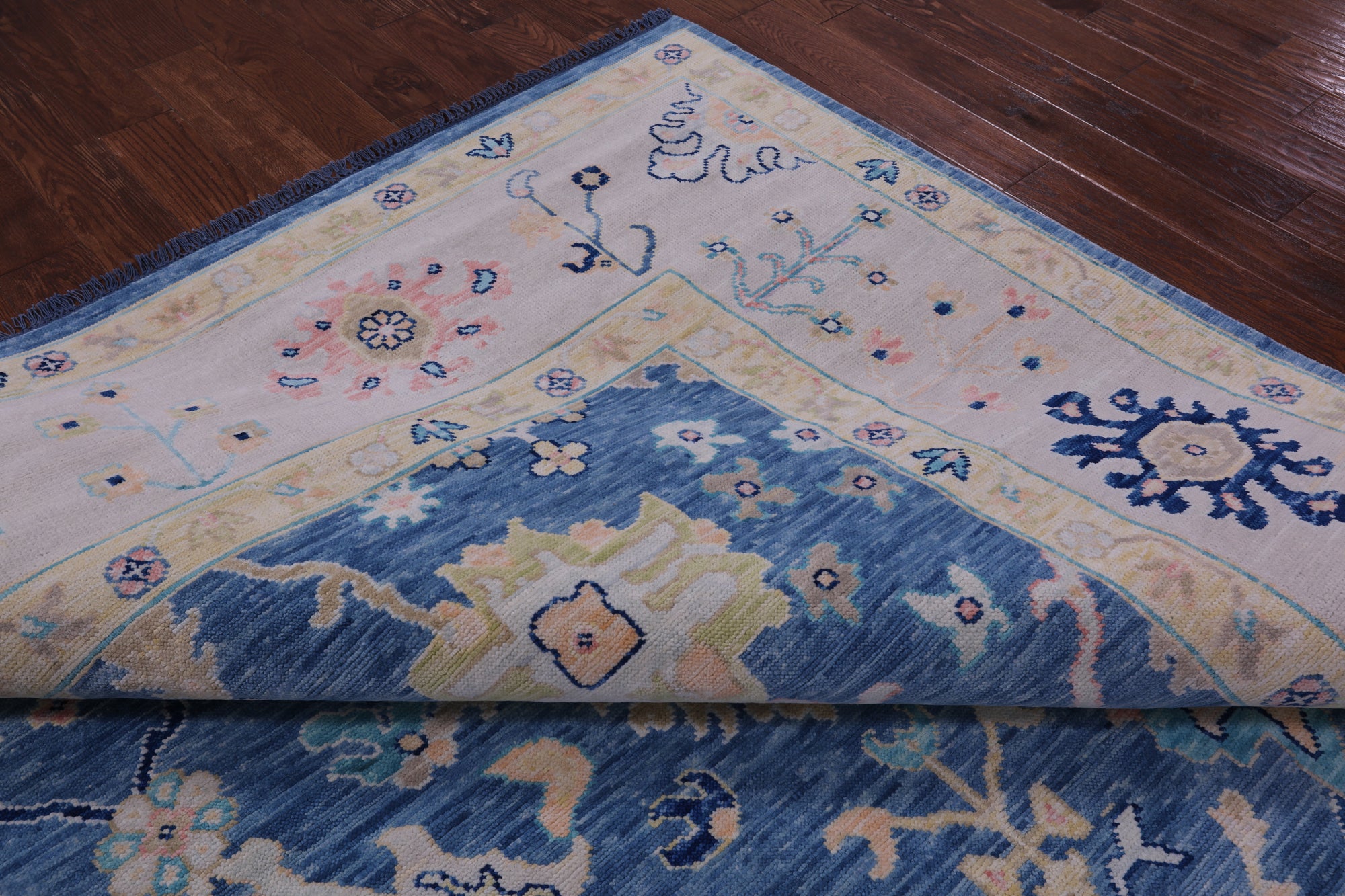Blue Turkish Oushak Hand Knotted Wool Rug - 9' 1" X 12' 0" - Golden Nile