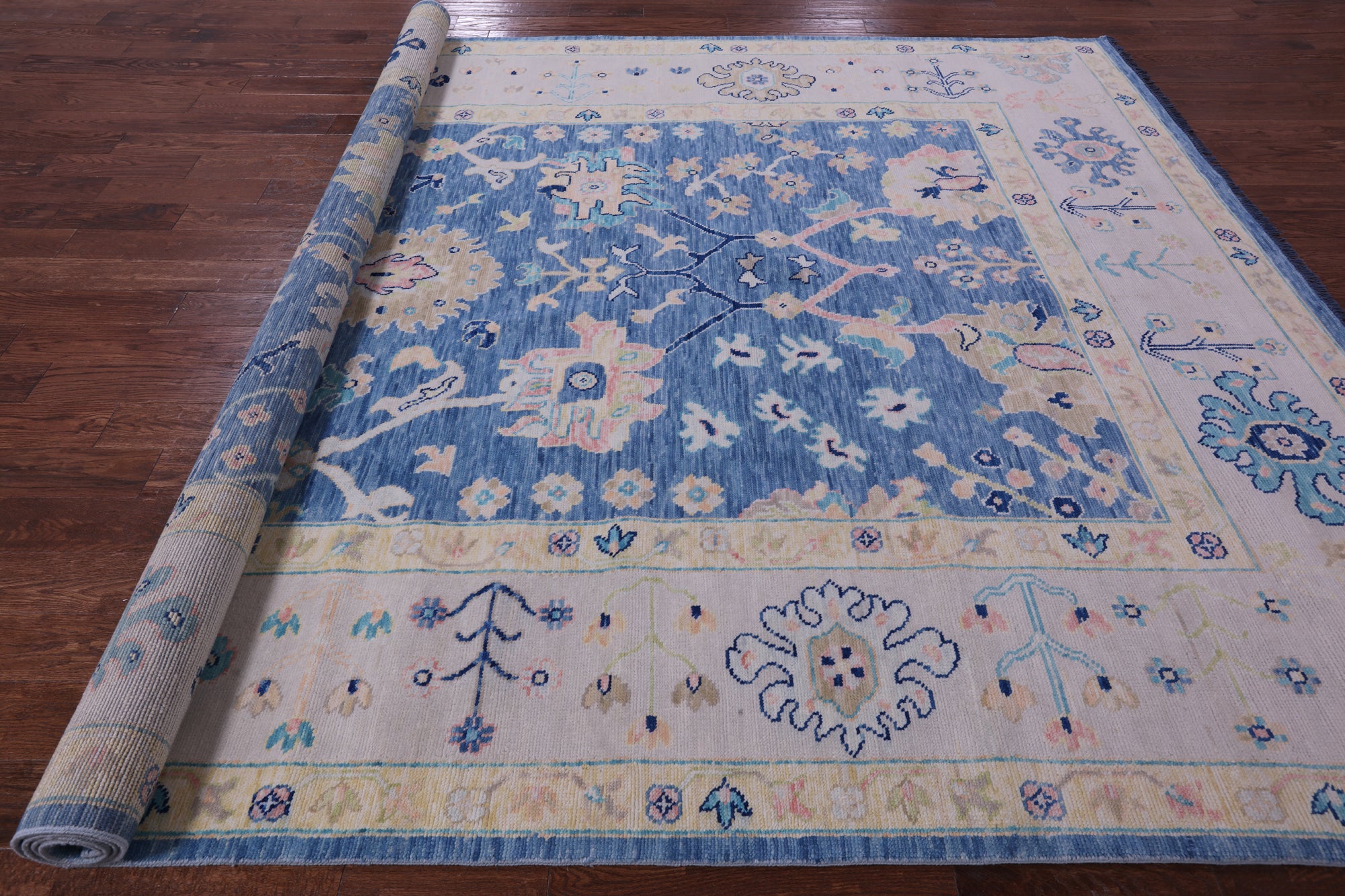 Blue Turkish Oushak Hand Knotted Wool Rug - 9' 1" X 12' 0" - Golden Nile