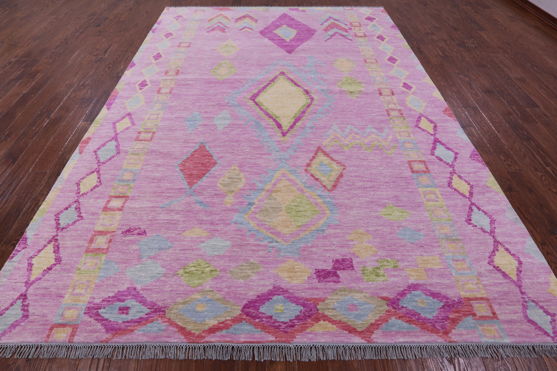 Pink Tribal Moroccan Hand Knotted Wool Rug - 8' 11" X 12' 2" - Golden Nile