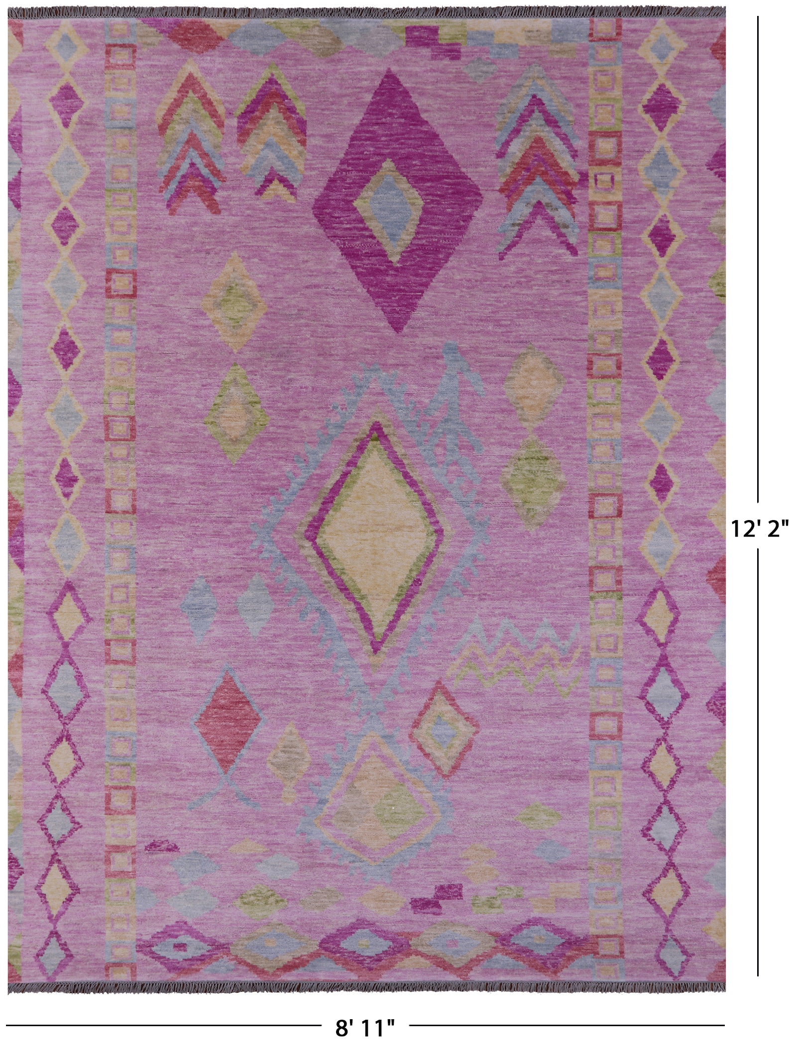 Pink Tribal Moroccan Hand Knotted Wool Rug - 8' 11" X 12' 2" - Golden Nile