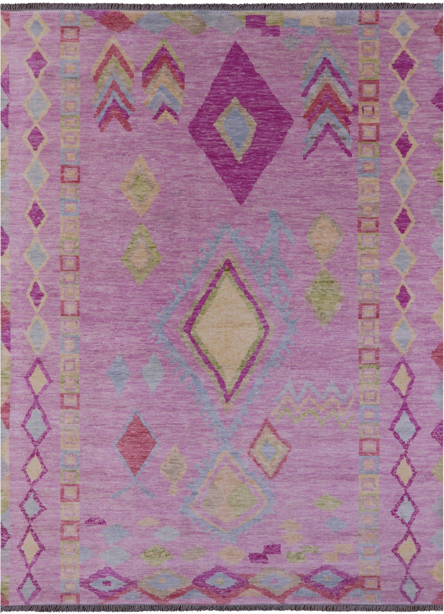 Pink Tribal Moroccan Hand Knotted Wool Rug - 8' 11" X 12' 2" - Golden Nile