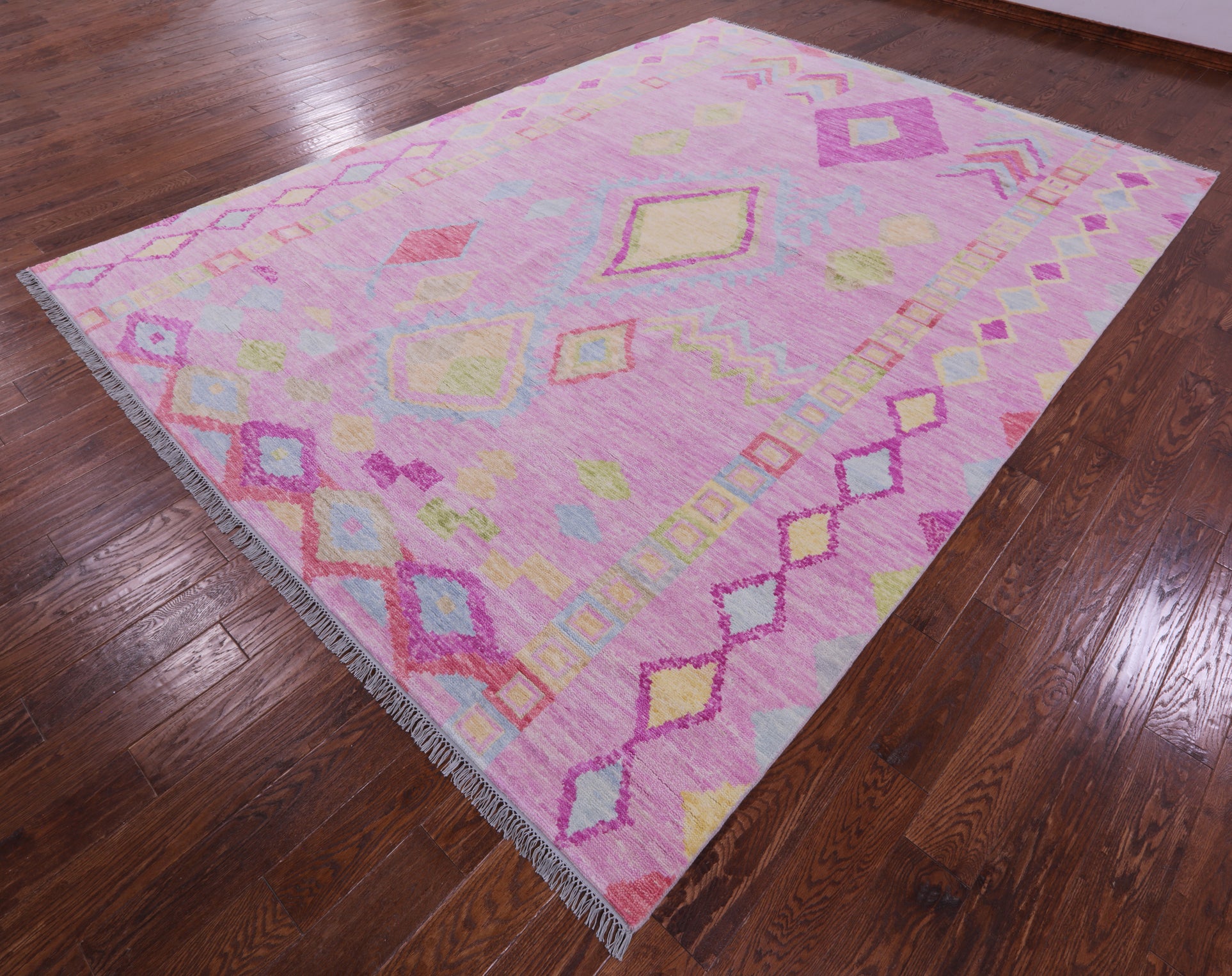 Pink Tribal Moroccan Hand Knotted Wool Rug - 8' 11" X 12' 2" - Golden Nile
